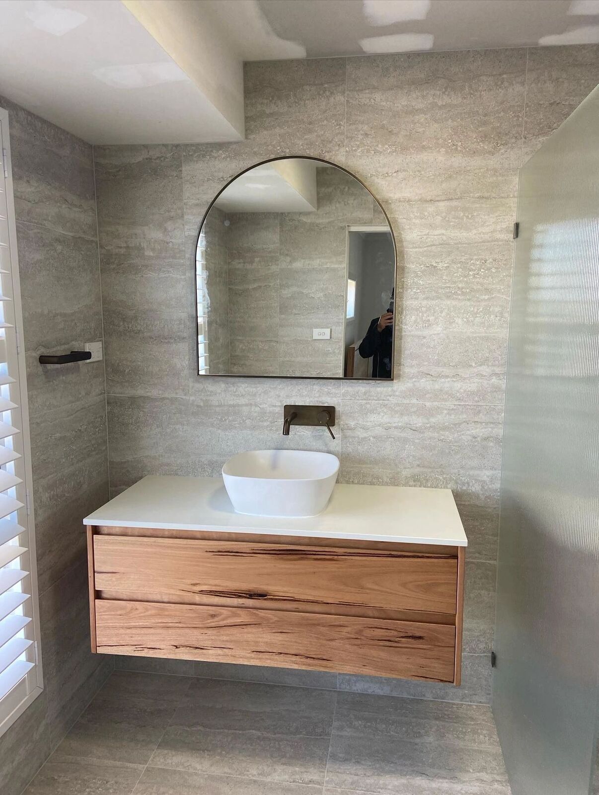 Vanity and mixer installed